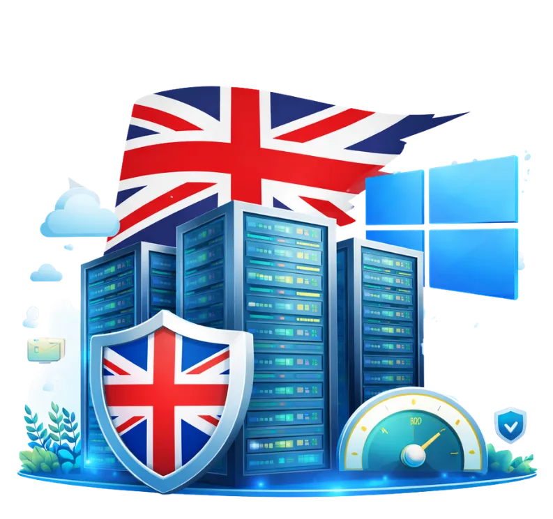 HostFinch UK Windows VPS hosting with Windows Server and RDP access, 99.95% uptime target and DDoS protection